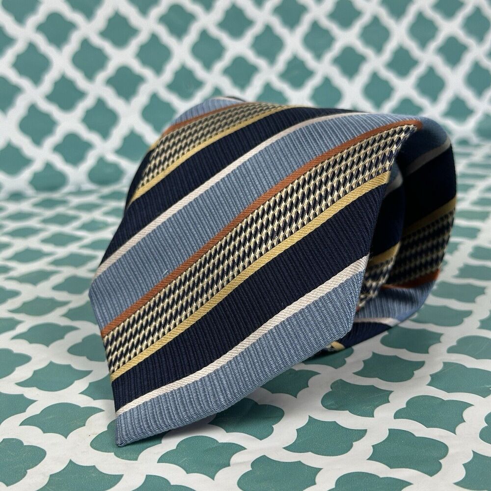 Versa Silk Tie Striped‎ Blue Gold Milan Italy New York